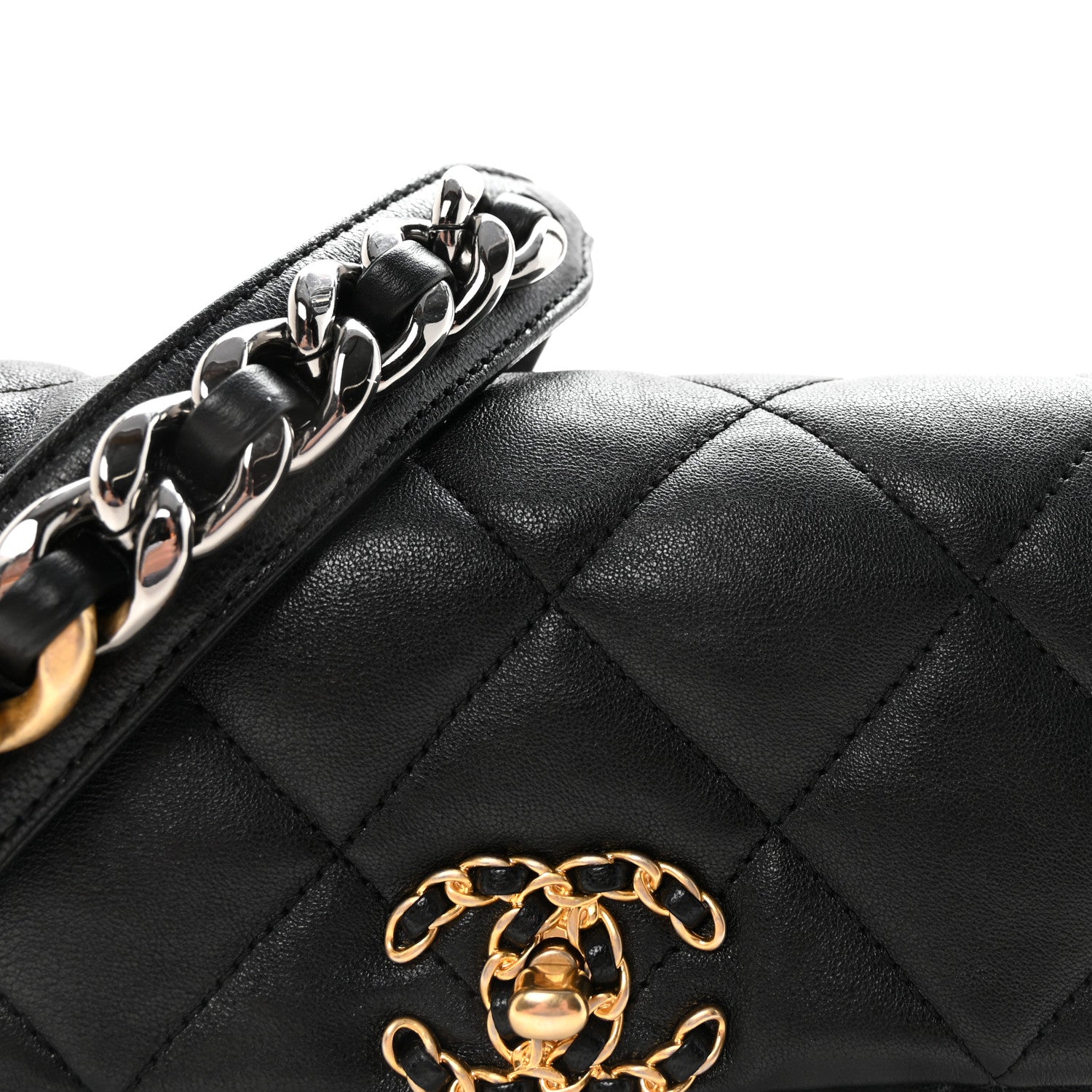Goatskin Quilted Chanel 19 Waist Bag Black