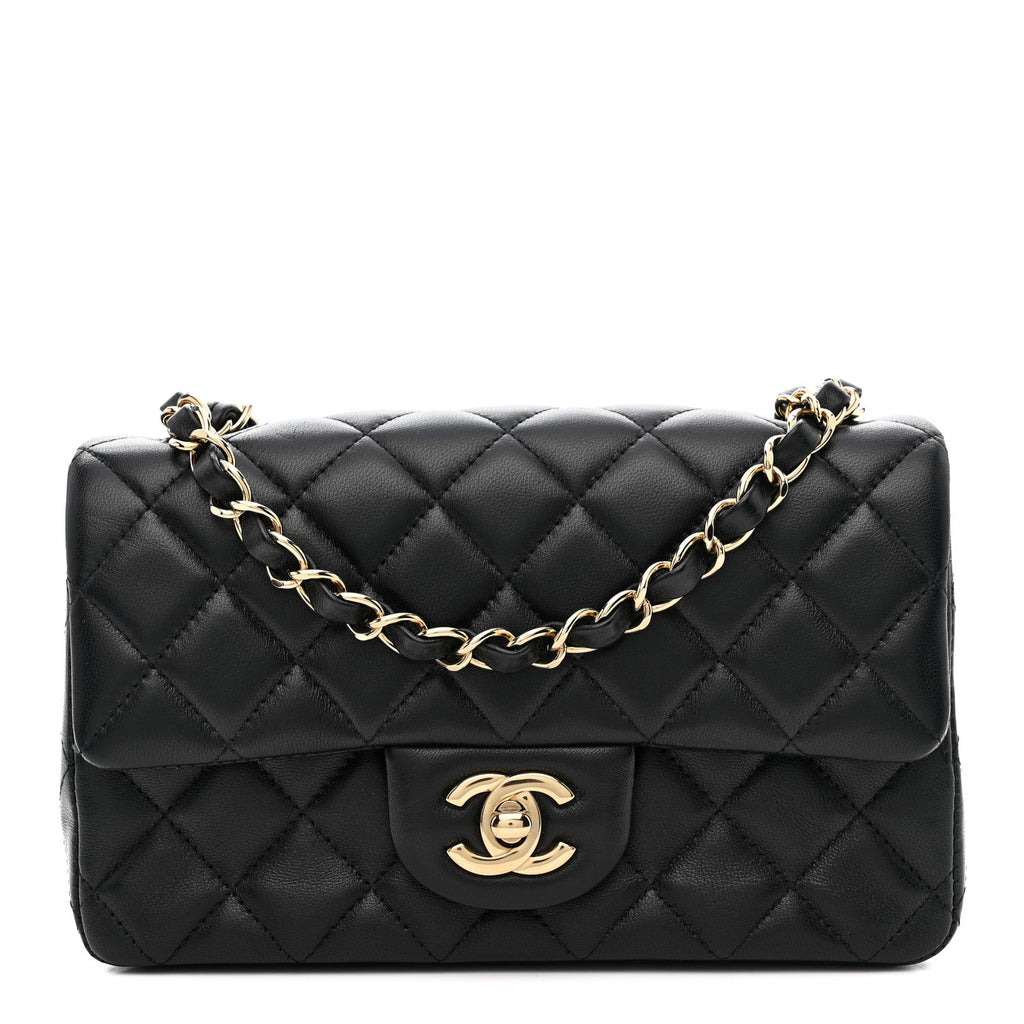 Lambskin Quilted Mini Rectangular Flap Black