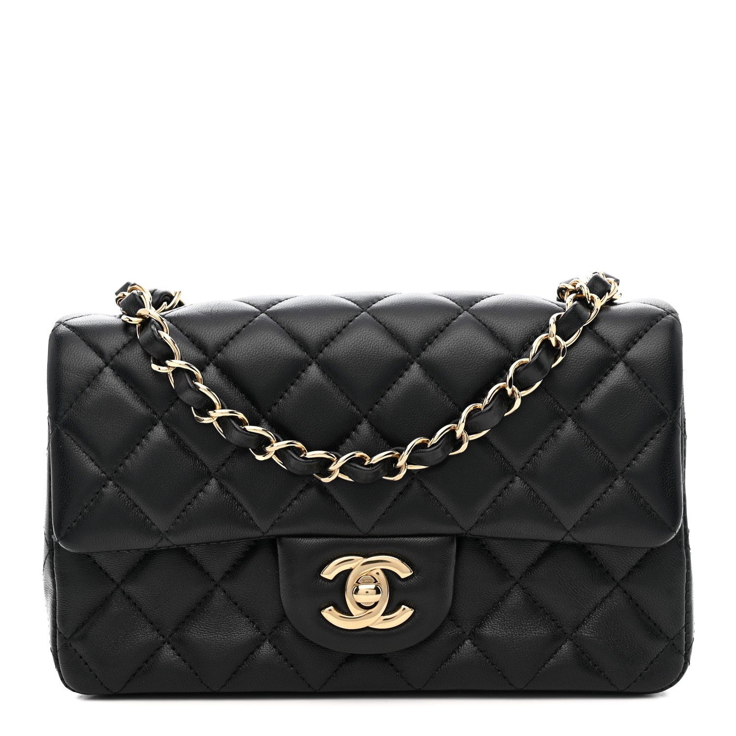 Lambskin Quilted Mini Rectangular Flap Black