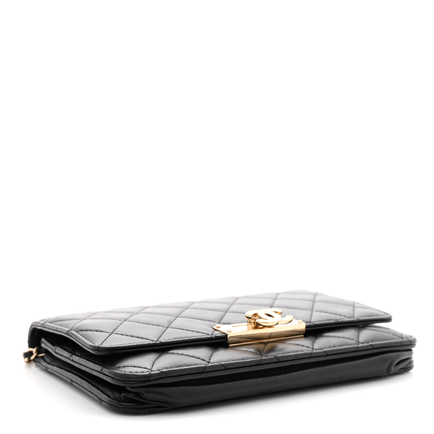Lambskin Quilted Golden Class Wallet on Chain WOC Black