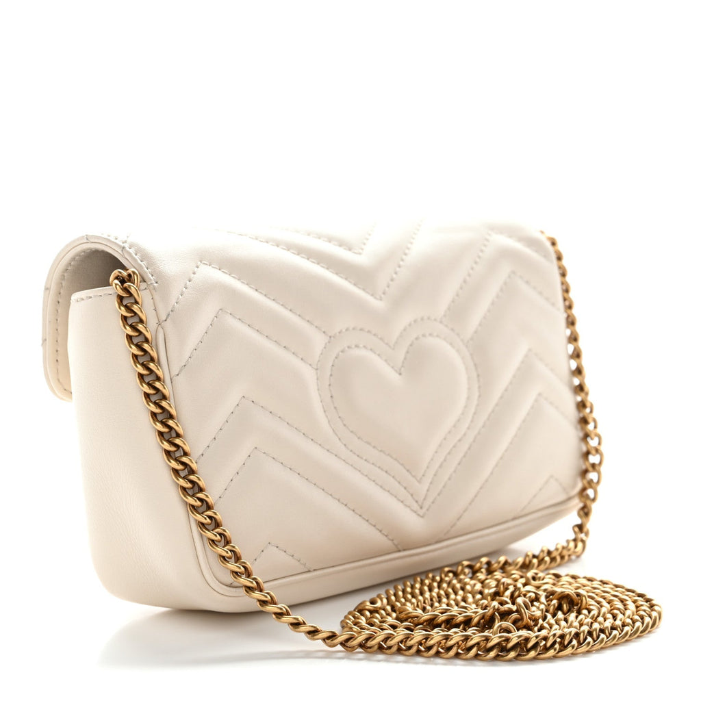 Calfskin Matelasse Super Mini GG Marmont Shoulder Bag White