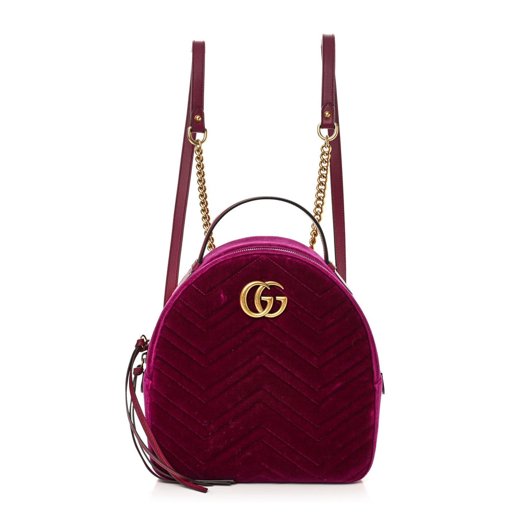 Velvet Matelasse GG Marmont Dome Backpack Fuchsia Violet Cyclamen