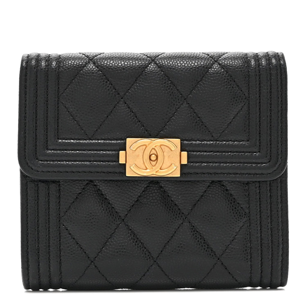 Caviar Quilted Compact Boy Wallet Black