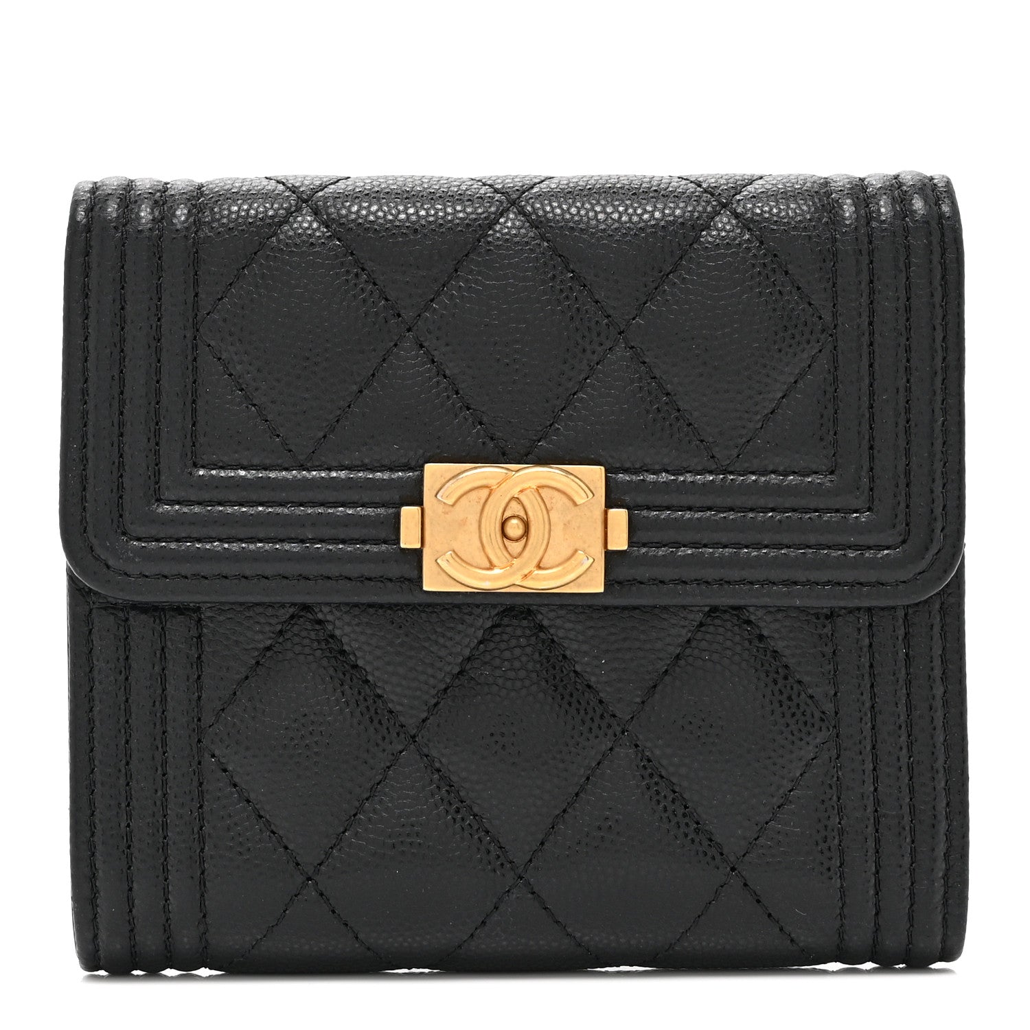 Caviar Quilted Compact Boy Wallet Black