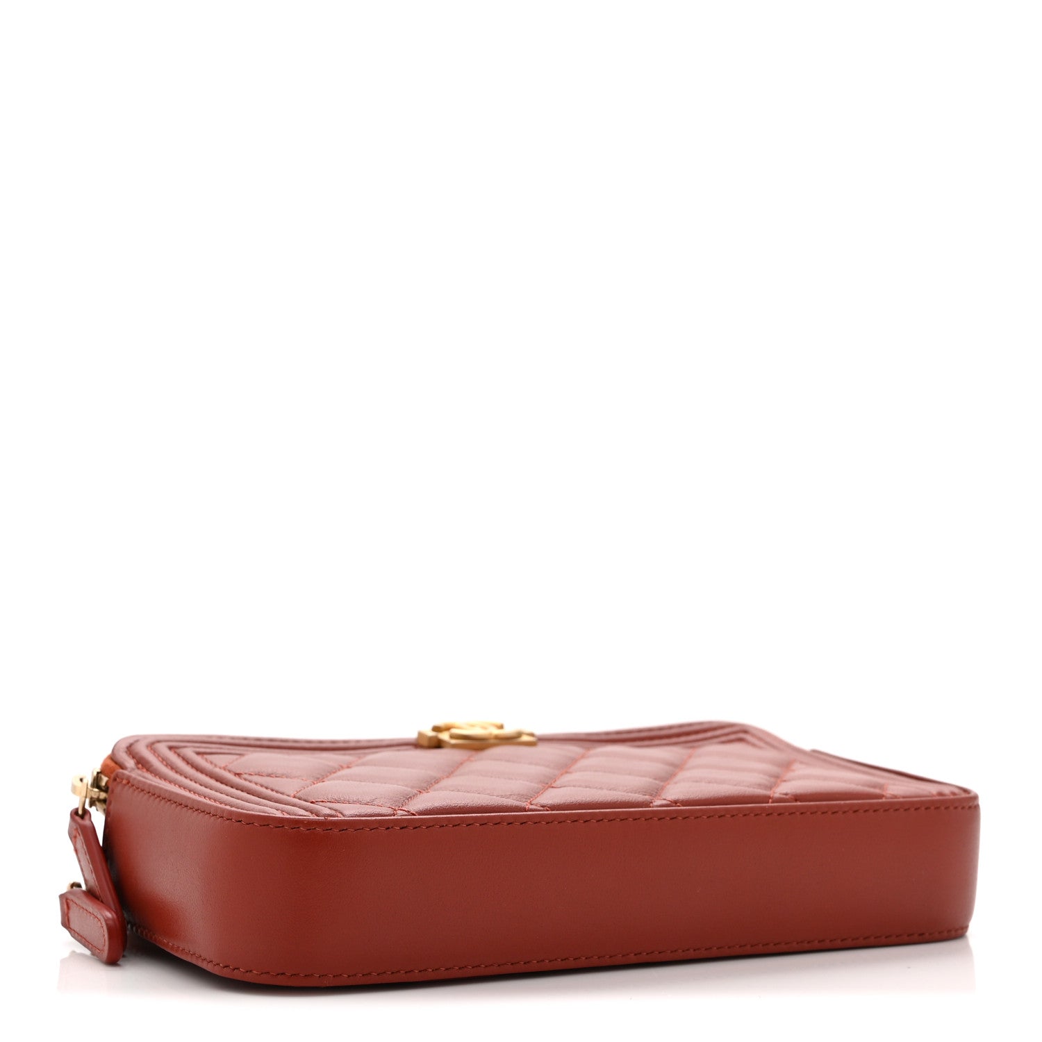 Lambskin Quilted Small Boy Clutch With Chain Orange