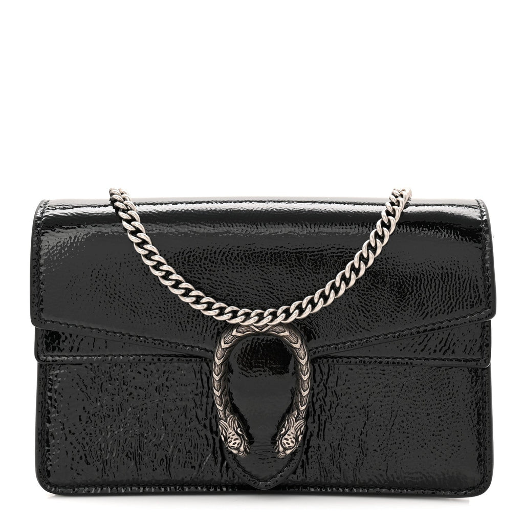 Crinkled Patent Super Mini Dionysus Shoulder Bag Black
