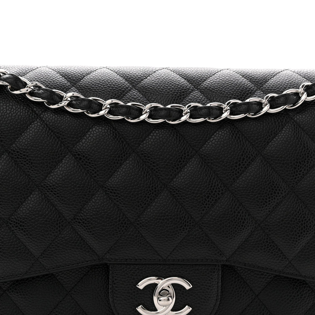 Caviar Quilted Jumbo Double Flap Black