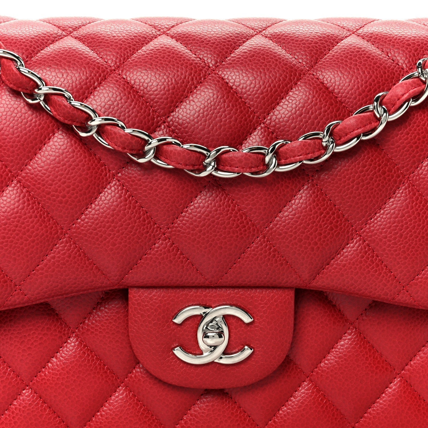 Caviar Quilted Jumbo Double Flap Dark Red