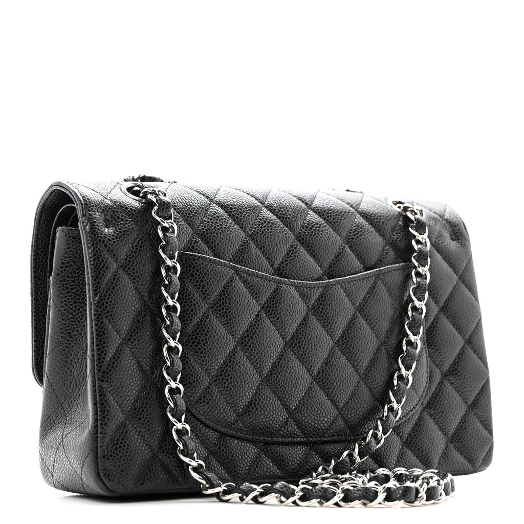 Caviar Quilted Medium Double Flap Black
