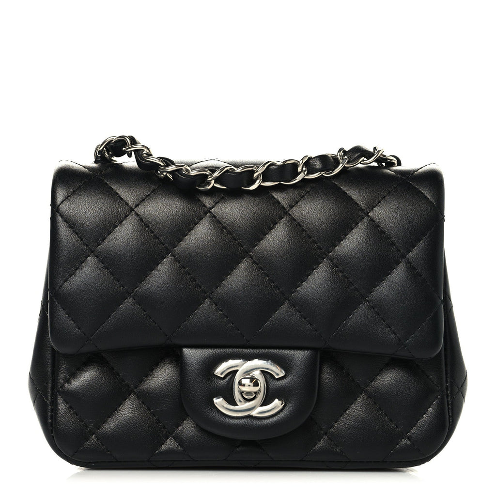 Lambskin Quilted Mini Square Flap Black