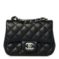 Lambskin Quilted Mini Square Flap Black