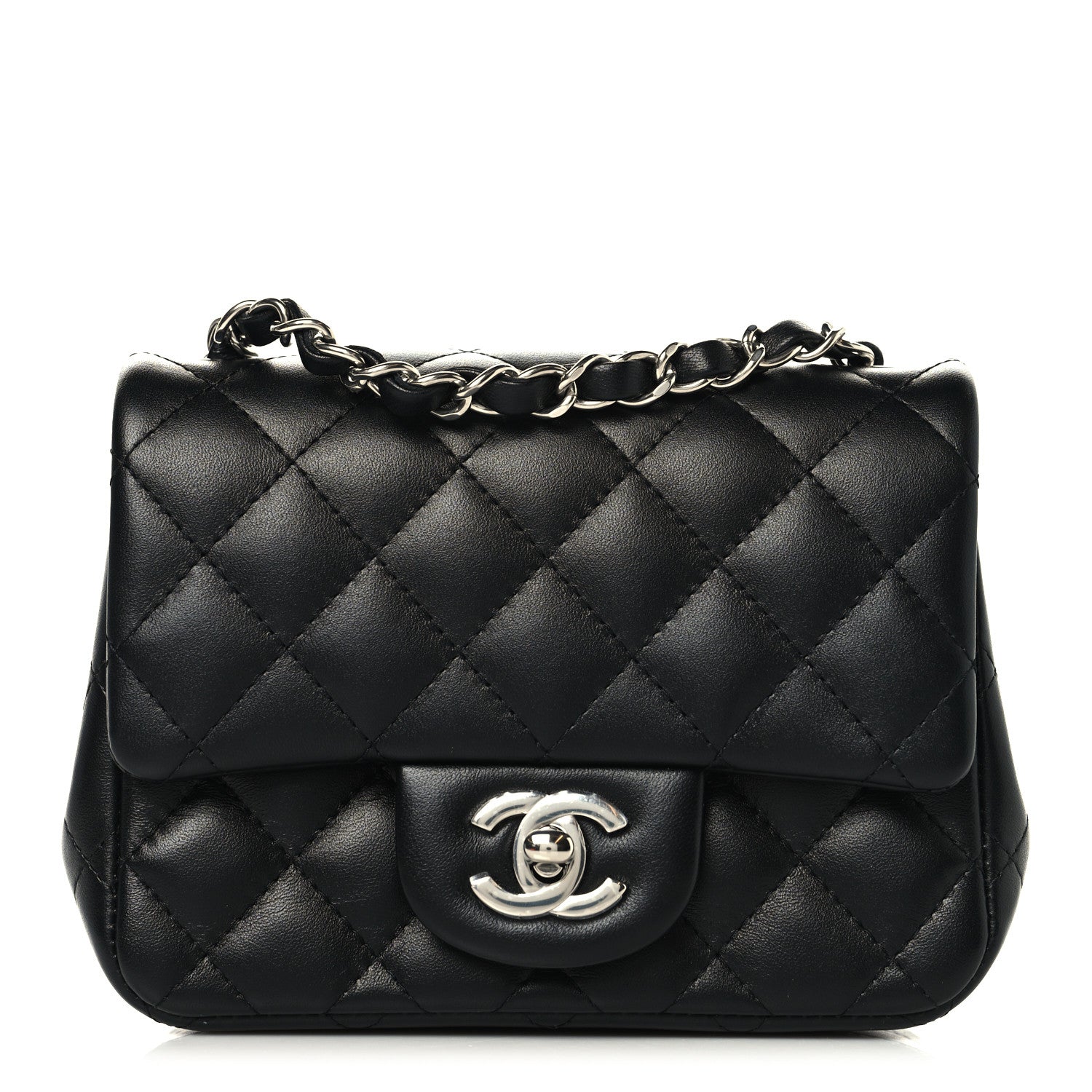 Lambskin Quilted Mini Square Flap Black