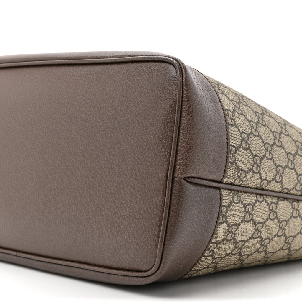GG Supreme Monogram Textured Dollar Calfskin Web Large Ophidia Bucket Shoulder Bag Beige Ebony New Acero