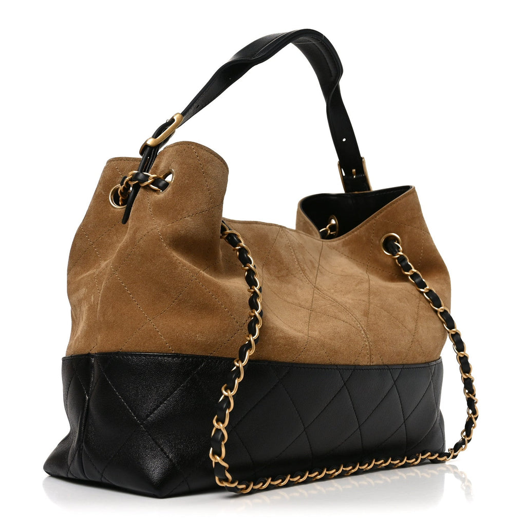 Suede Calfskin Shiny Lambskin Quilted Small Coco Base Shopping Bag Beige Black