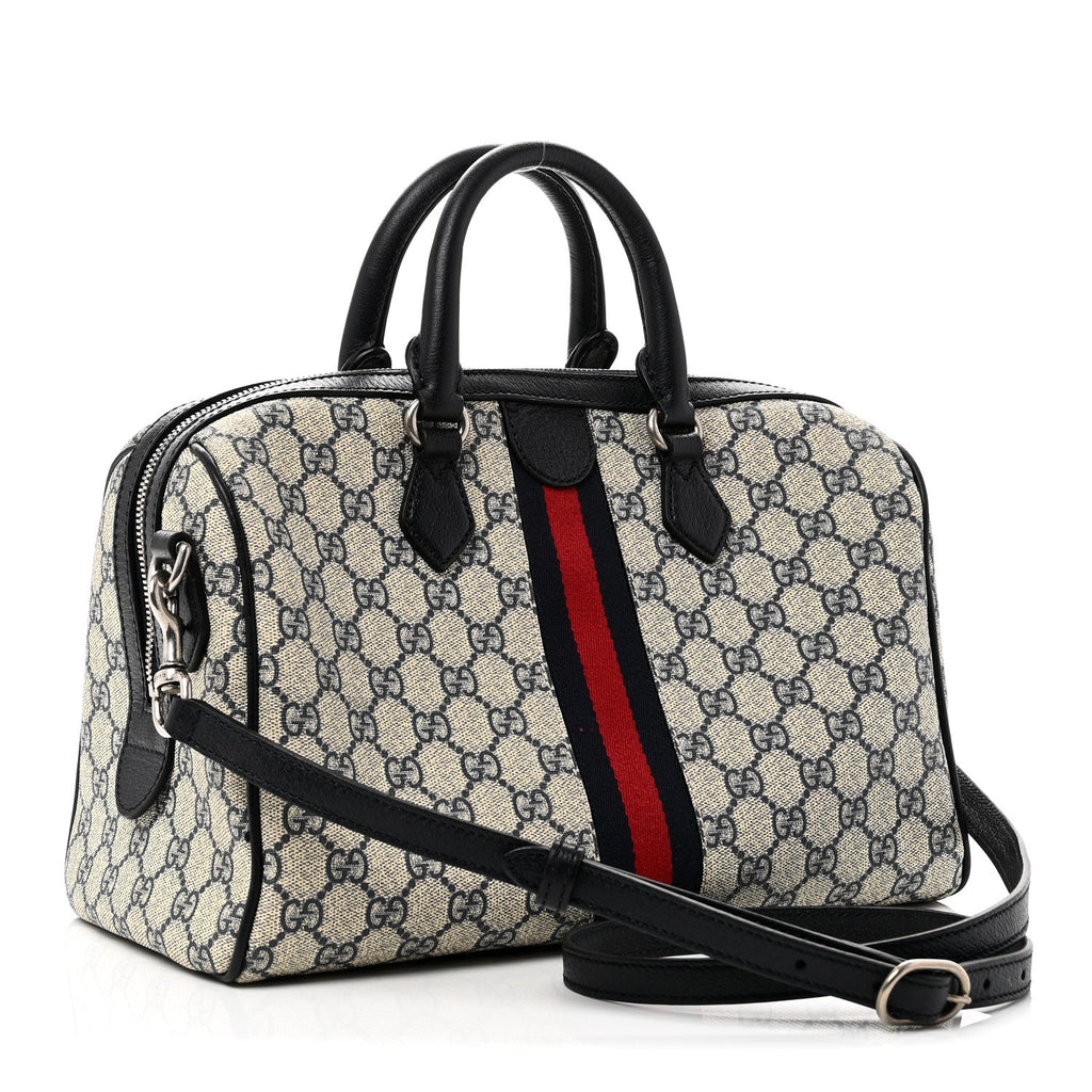 GG Supreme Monogram Web Medium Ophidia Top Handle Bag Beige Blue