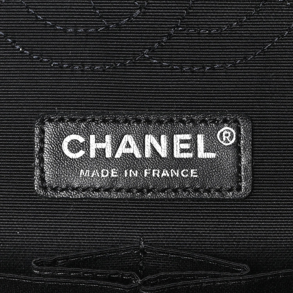 Caviar Tweed Houndstooth Quilted Medium Double Flap Black Grey