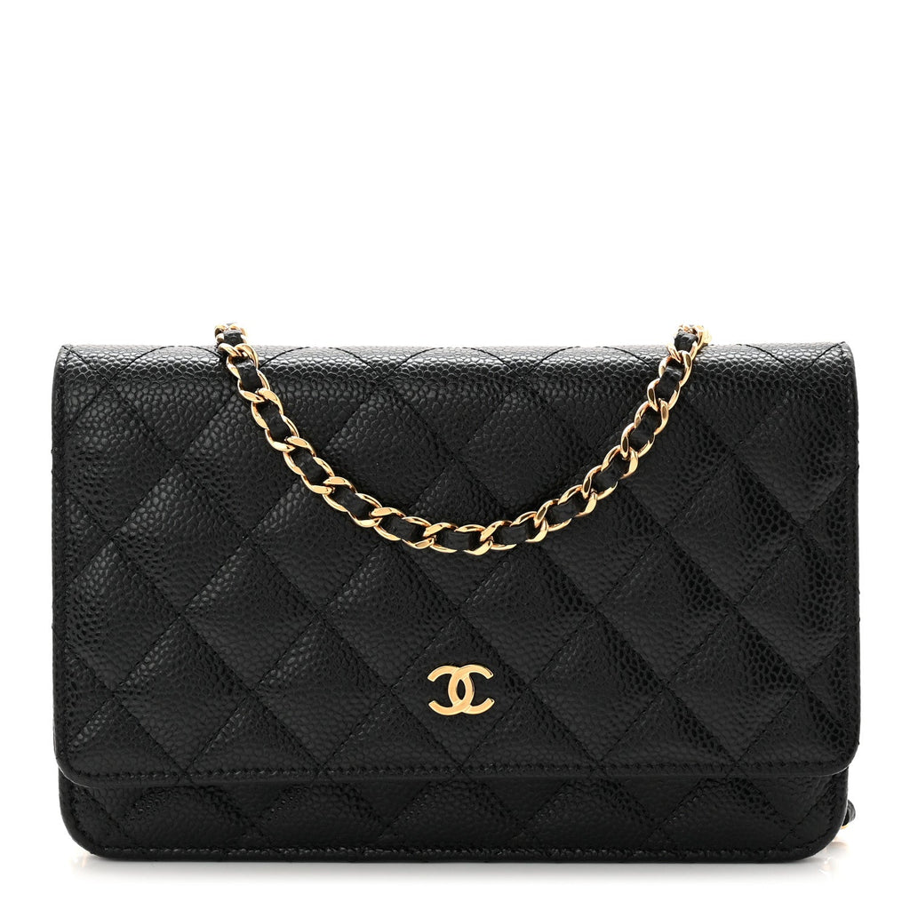 Caviar Quilted Wallet on Chain WOC Black