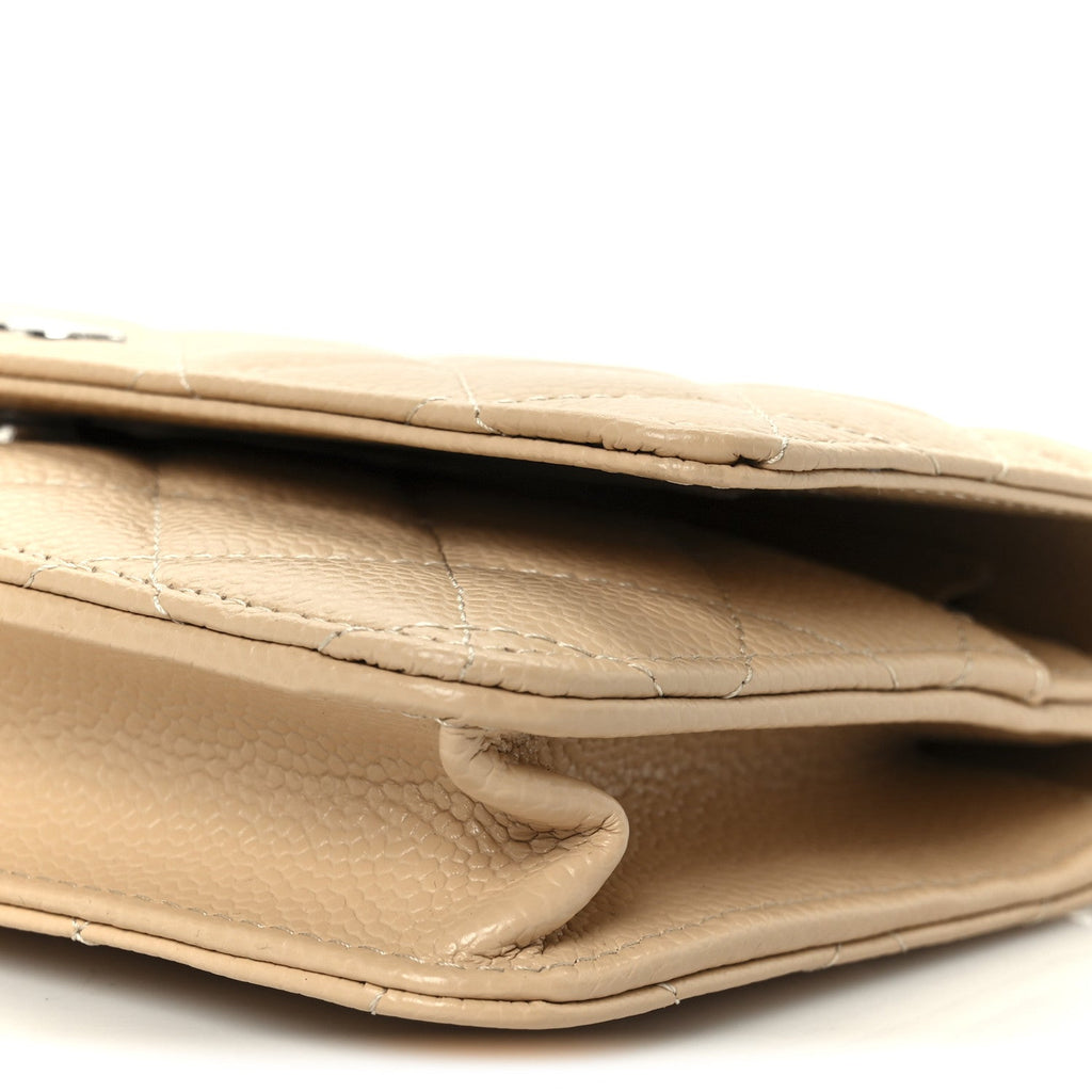Caviar Quilted Wallet on Chain WOC Beige