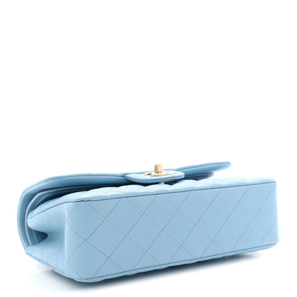 Caviar Quilted Small Double Flap Light Blue