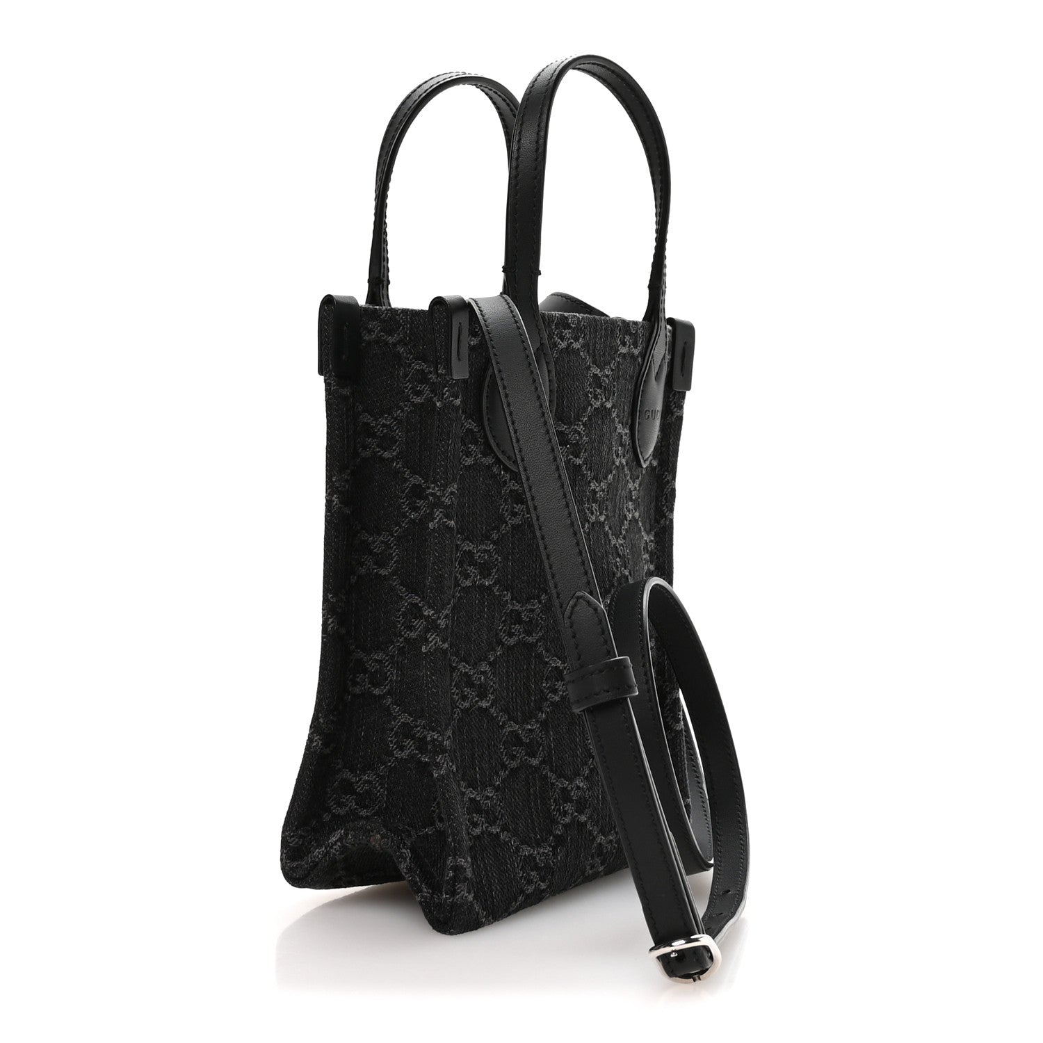 Denim GG Monogram Calfskin Mini Ophidia Tote Bag Black