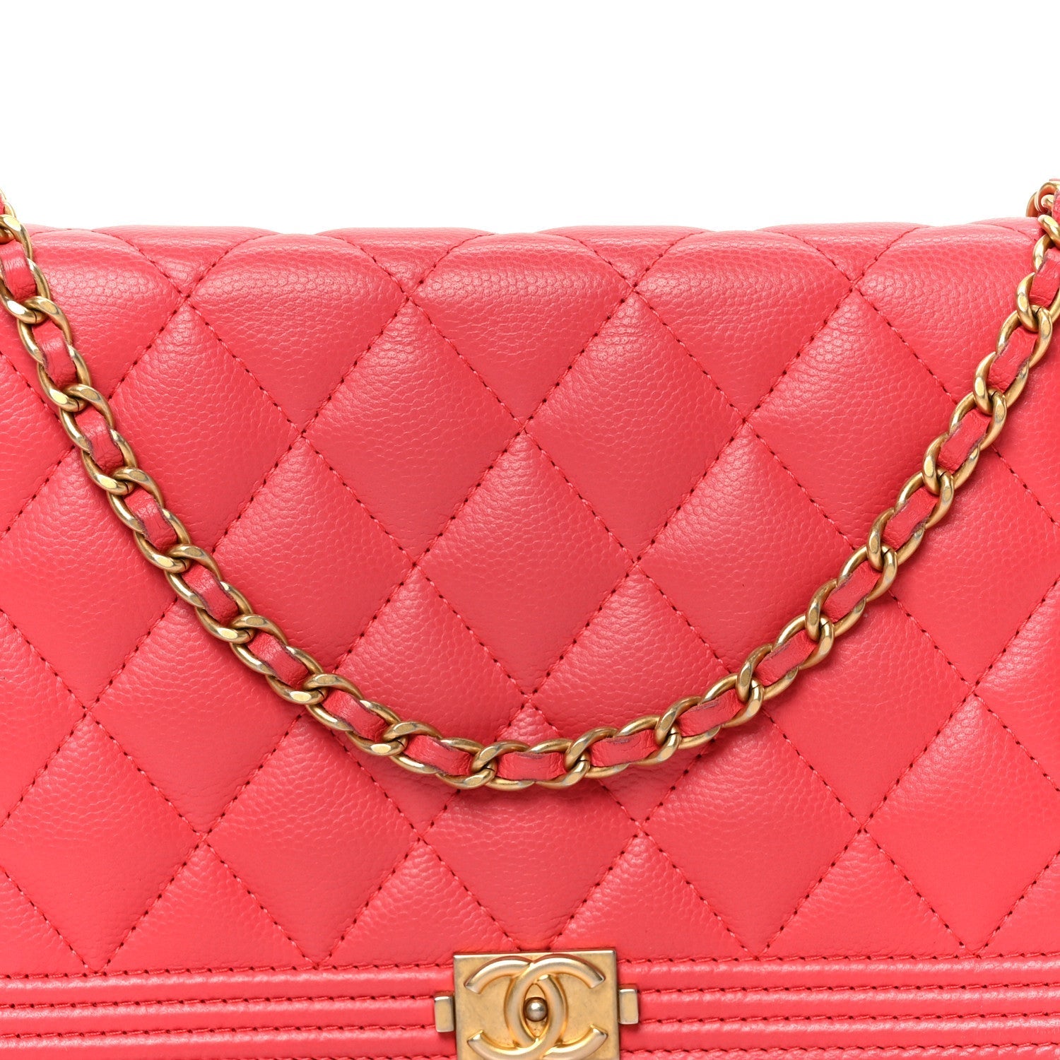 Caviar Quilted Boy Wallet On Chain WOC Dark Pink