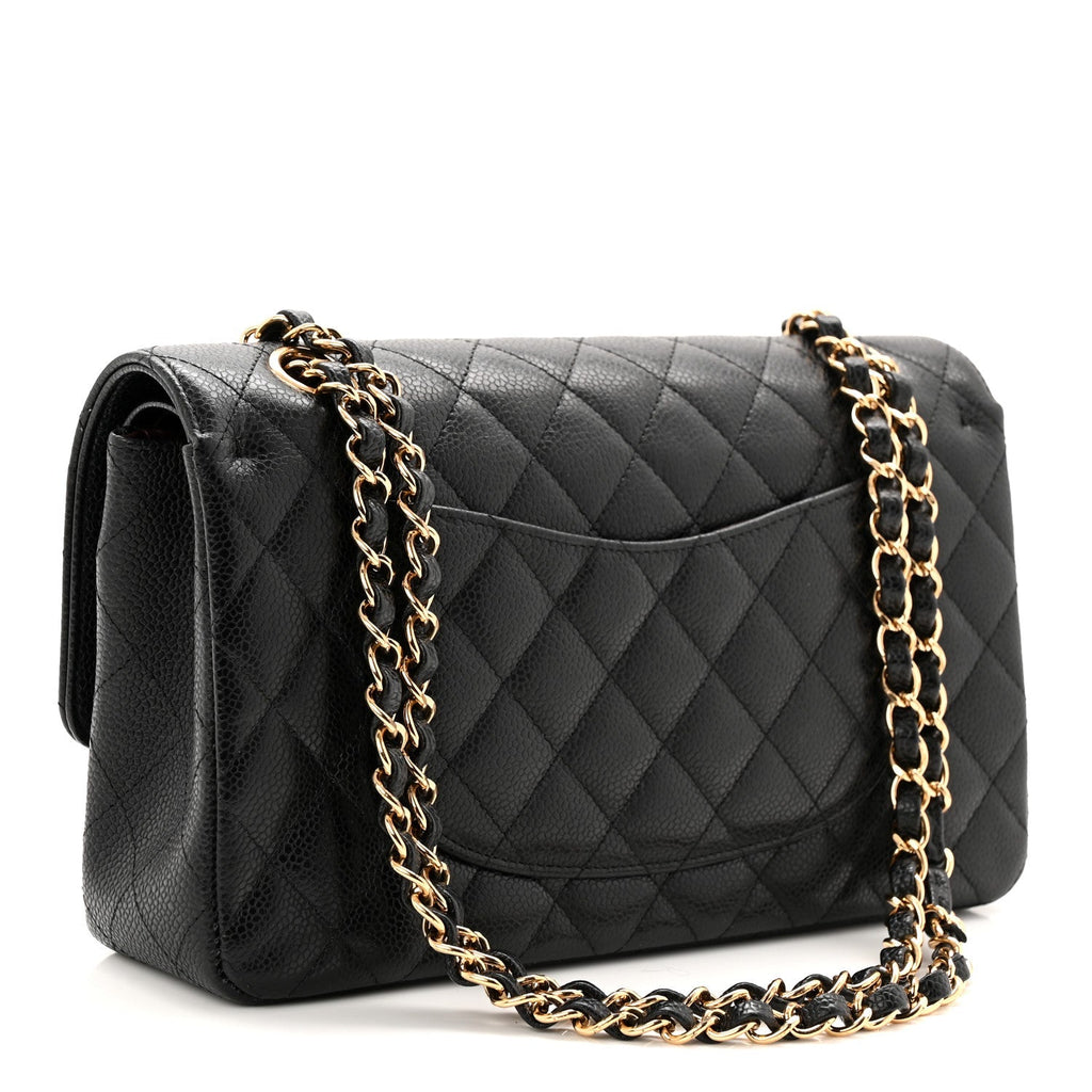 Caviar Quilted Medium Double Flap Black