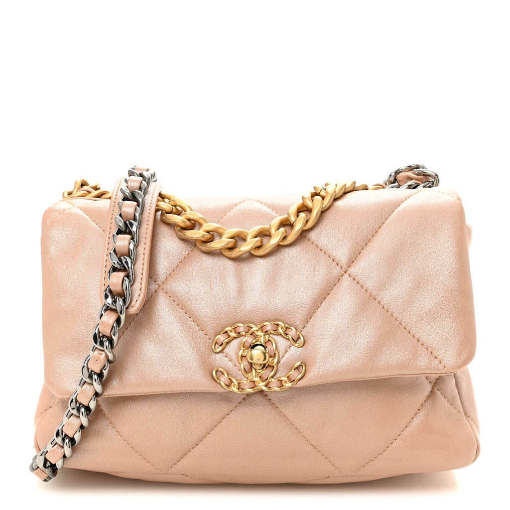 Shiny Lambskin Quilted Medium Chanel 19 Flap Beige