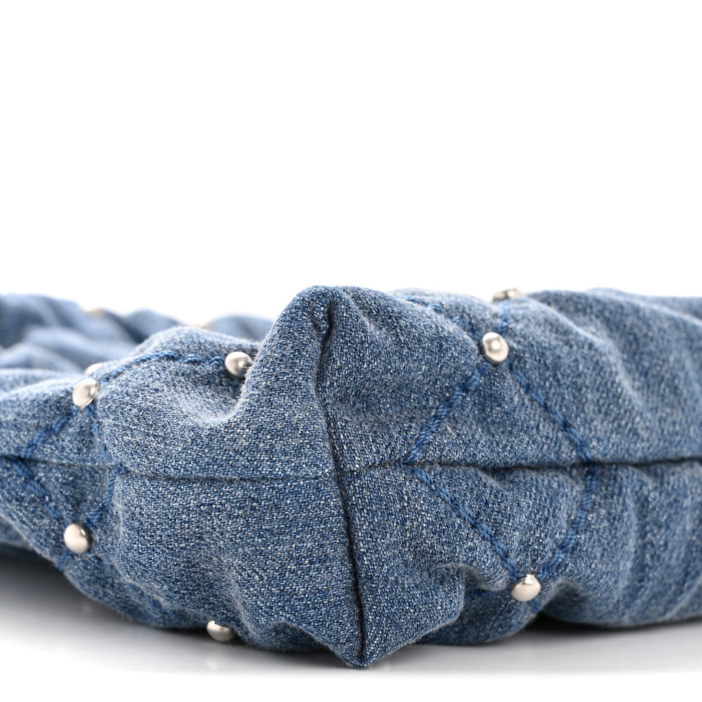 Washed Denim Quilted Studded Mini Chanel 22 Blue