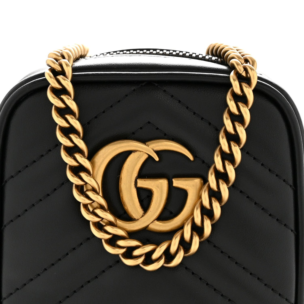 Calfskin Matelasse Mini GG Marmont Crossbody Bag Black