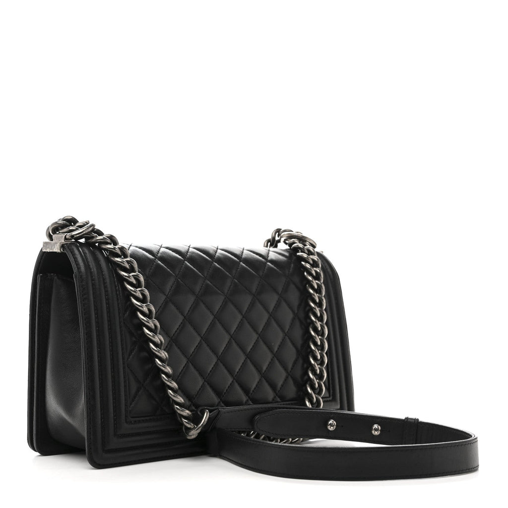 Lambskin Quilted Medium Boy Flap Black