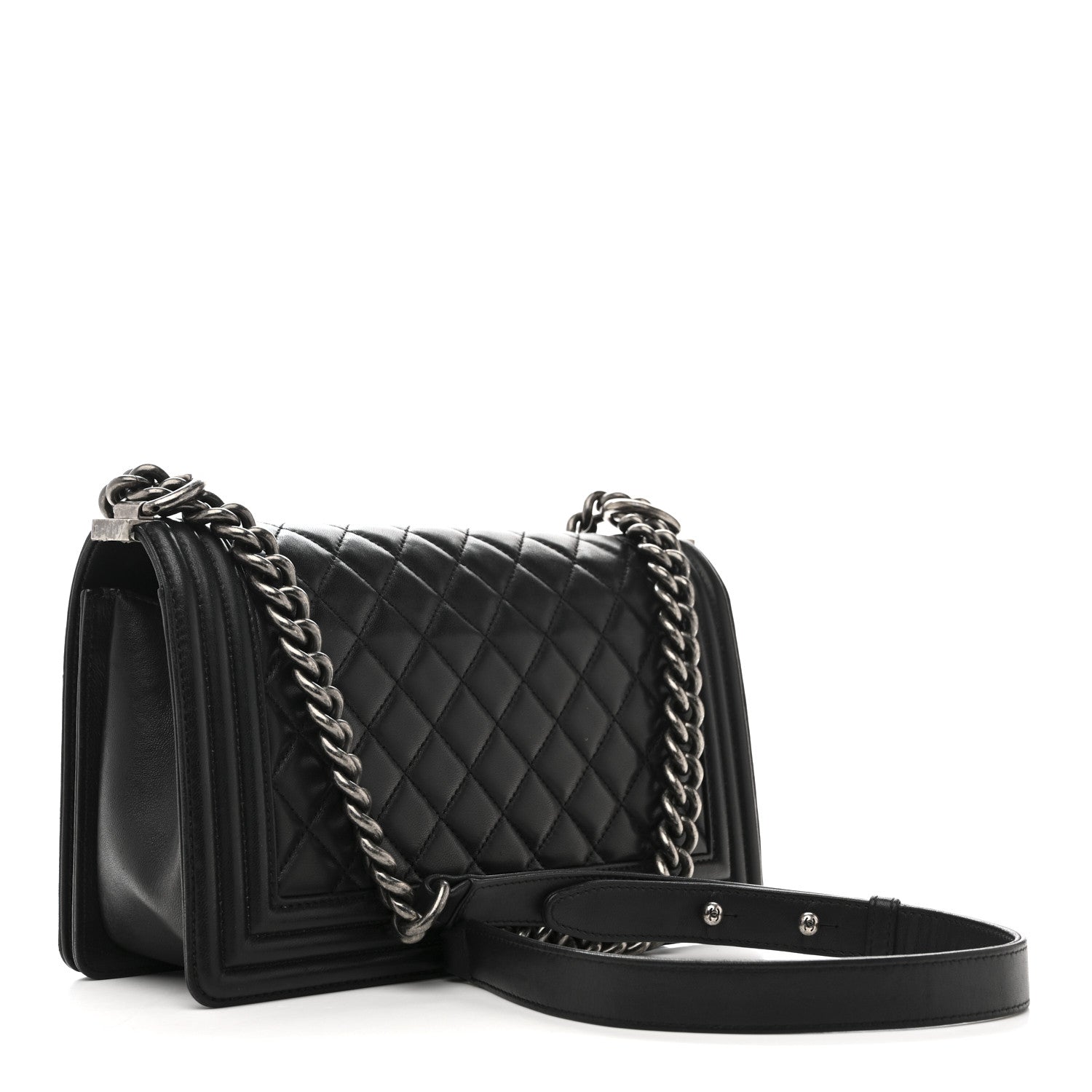 Lambskin Quilted Medium Boy Flap Black