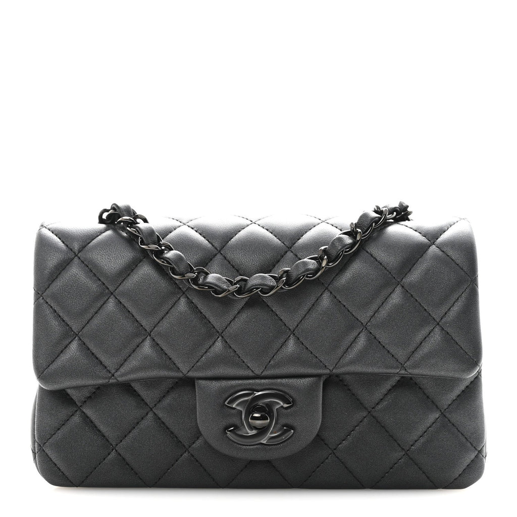 Pearly Lambskin Quilted Mini Rectangular Flap So Black