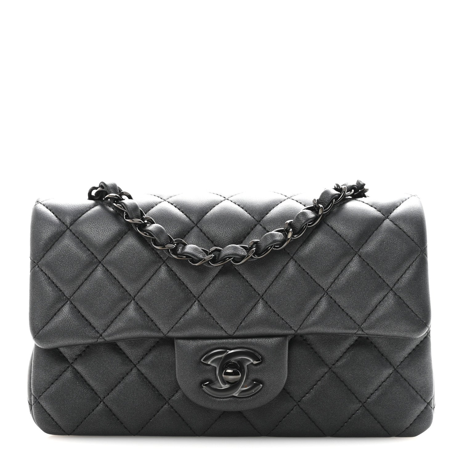 Pearly Lambskin Quilted Mini Rectangular Flap So Black