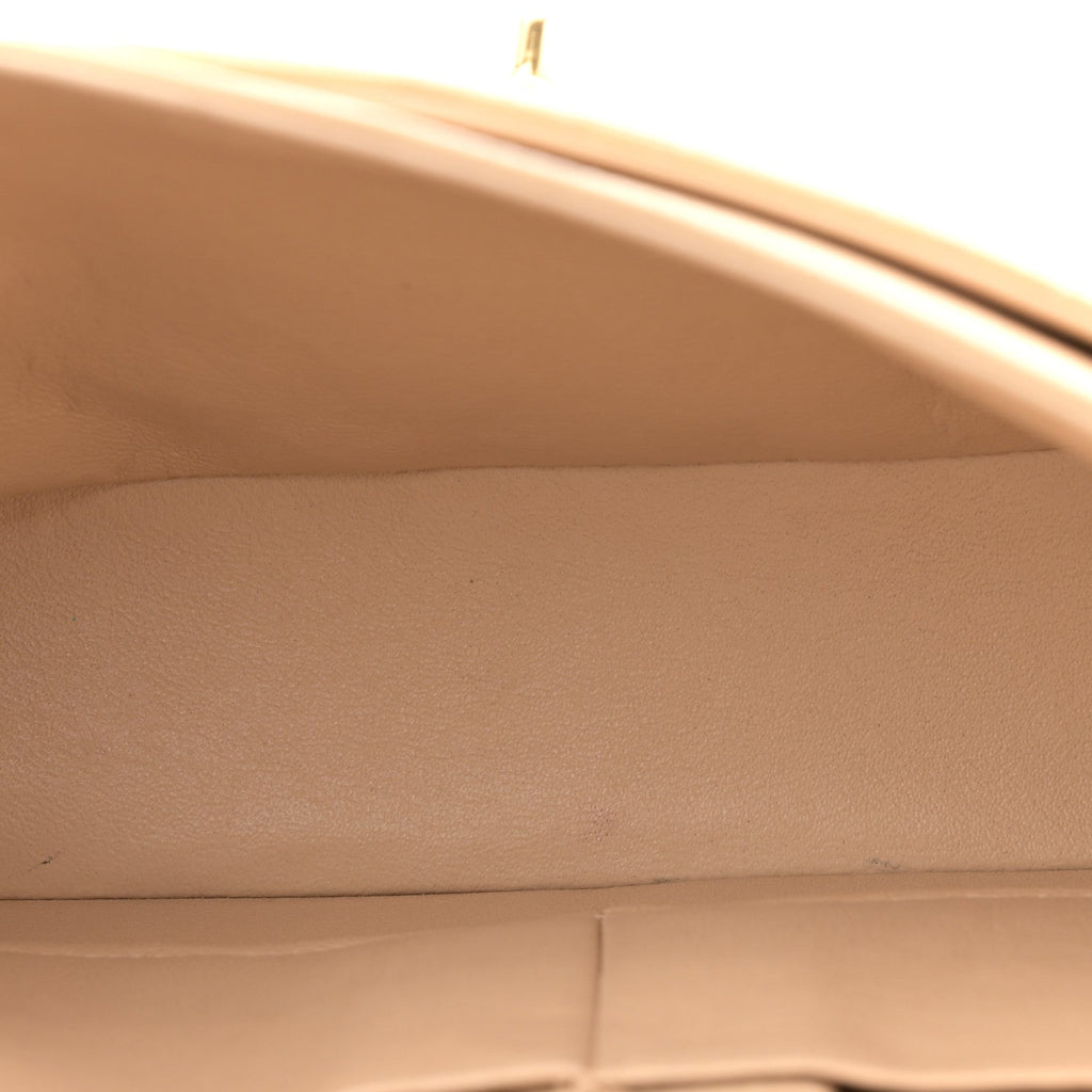 Caviar Quilted Medium Double Flap Beige