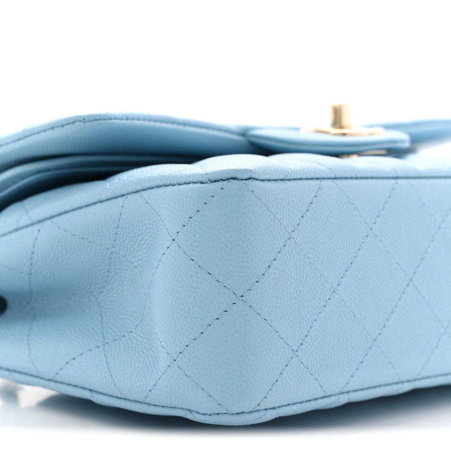 Caviar Quilted Small Double Flap Light Blue