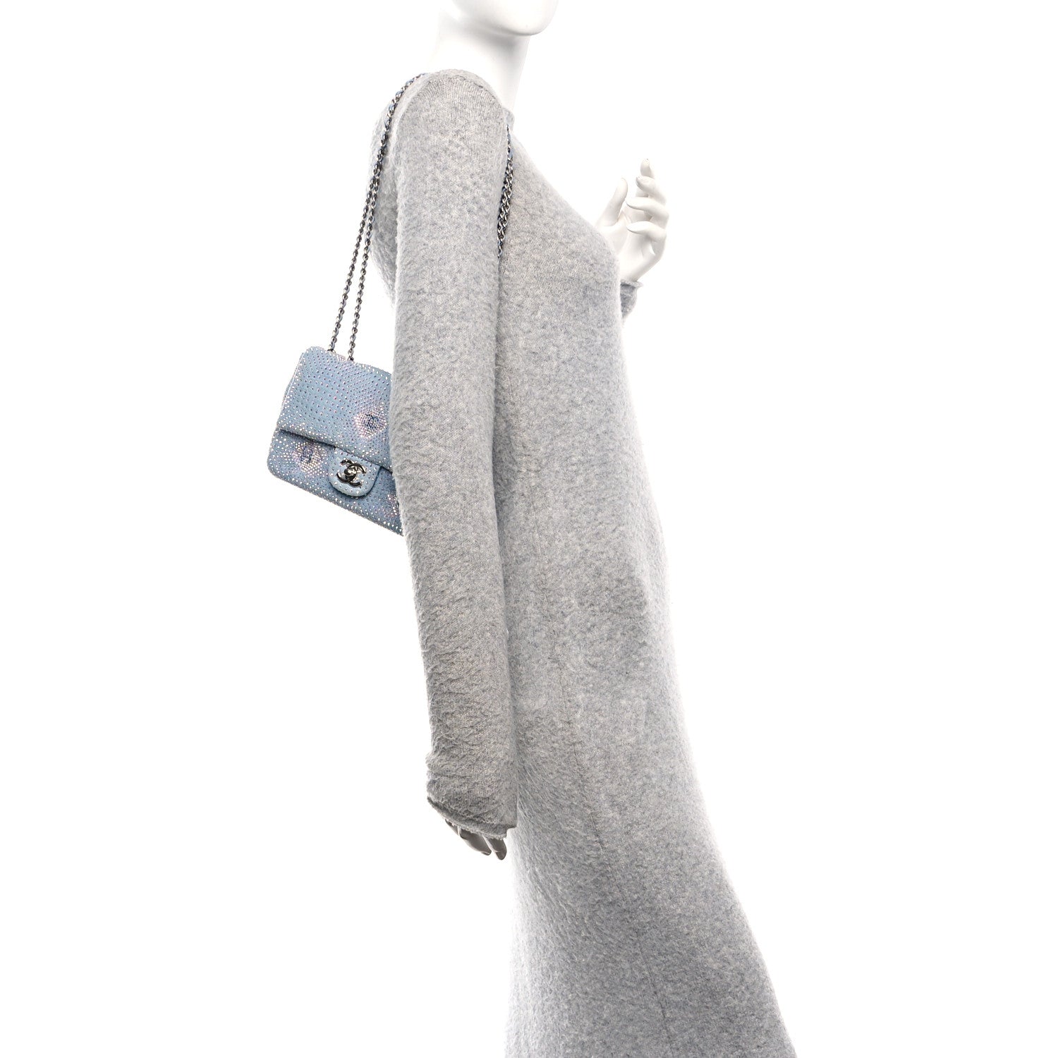 Denim Strass Evening Flap Bag Blue