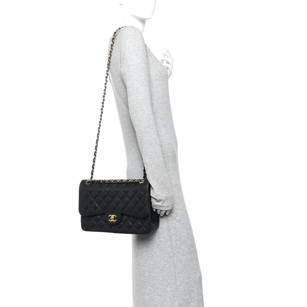 Caviar Quilted Jumbo Double Flap Black