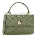 Lambskin Quilted Small Trendy CC Flap Dual Handle Bag Green