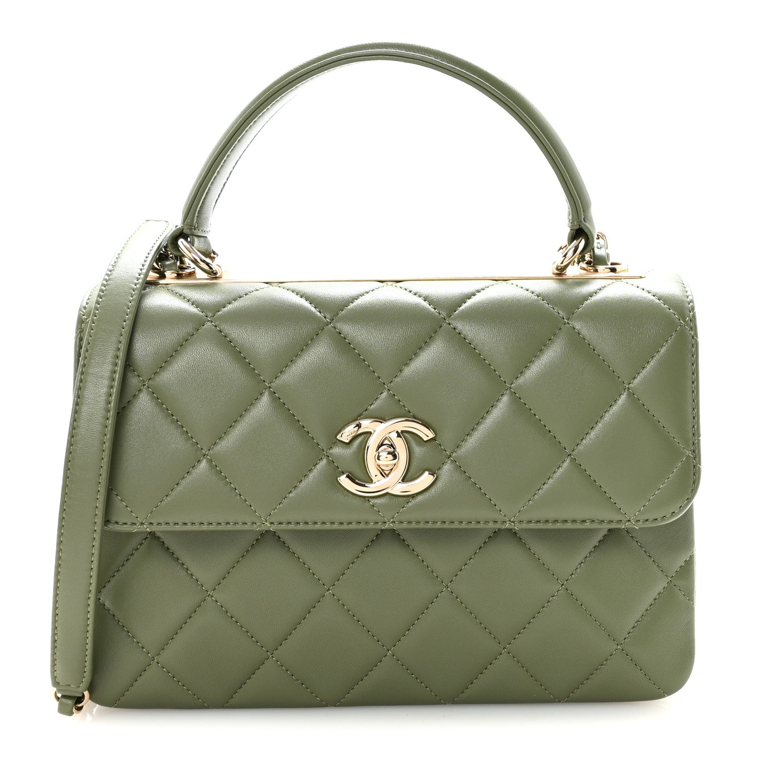 Lambskin Quilted Small Trendy CC Flap Dual Handle Bag Green