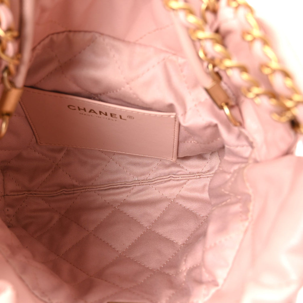 Shiny Calfskin Quilted Mini Chanel 22 Light Pink