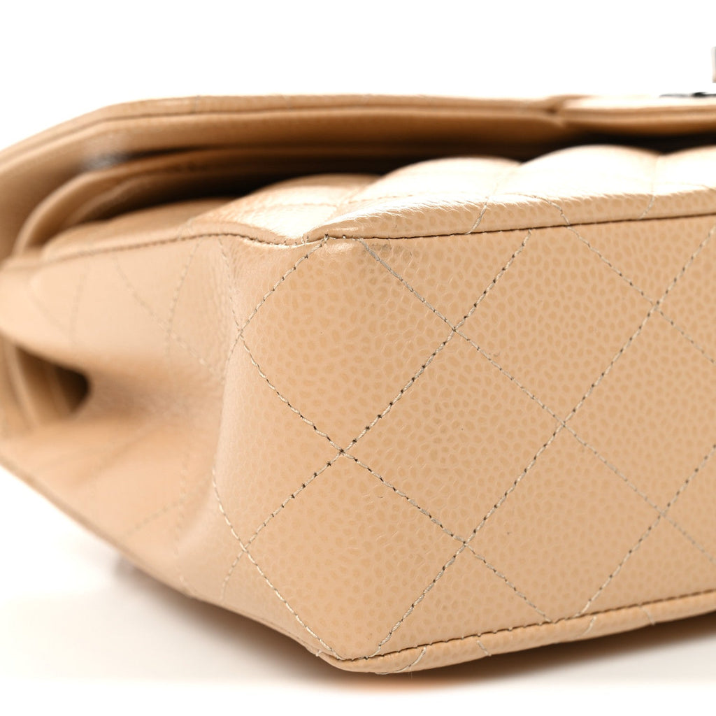 Caviar Quilted Small Double Flap Beige