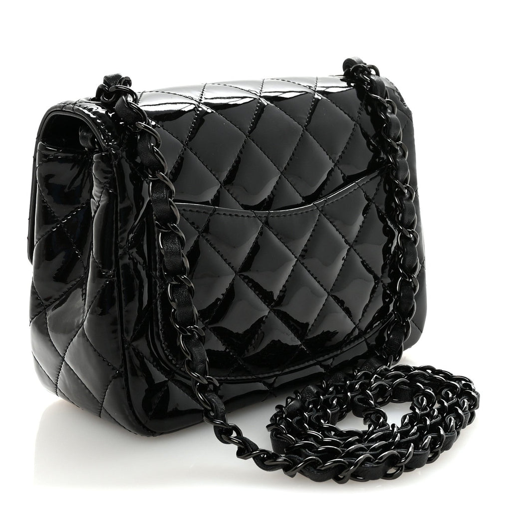 Patent Calfskin Quilted Mini Square Flap So Black
