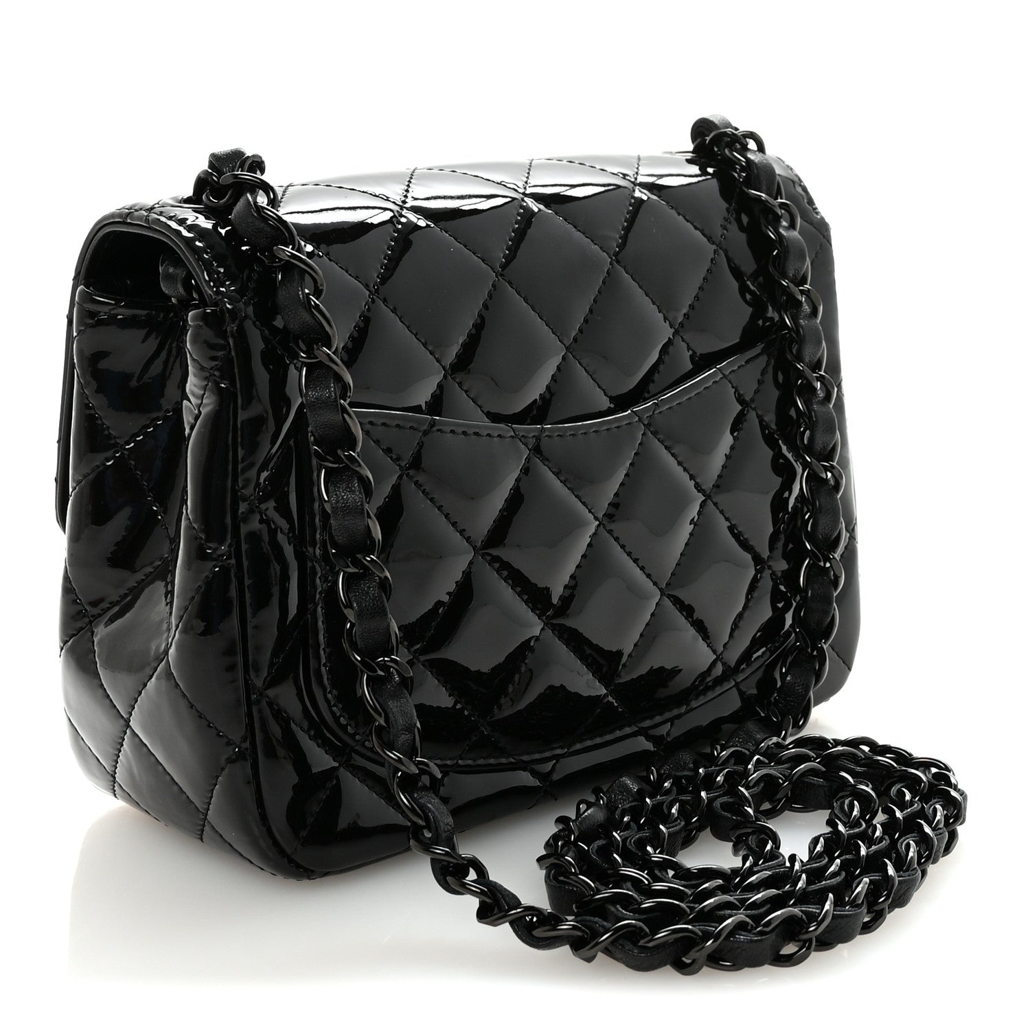 Patent Calfskin Quilted Mini Square Flap So Black