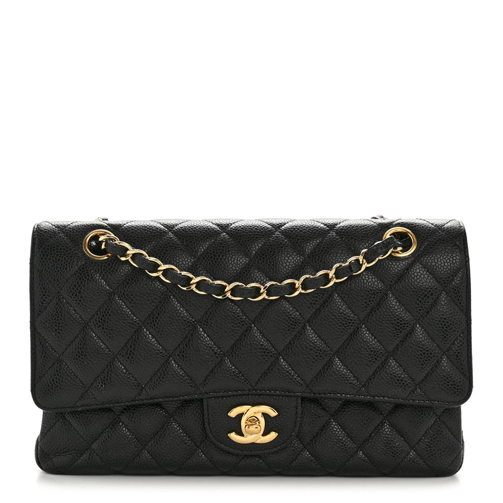 Caviar Quilted Medium Double Flap Black