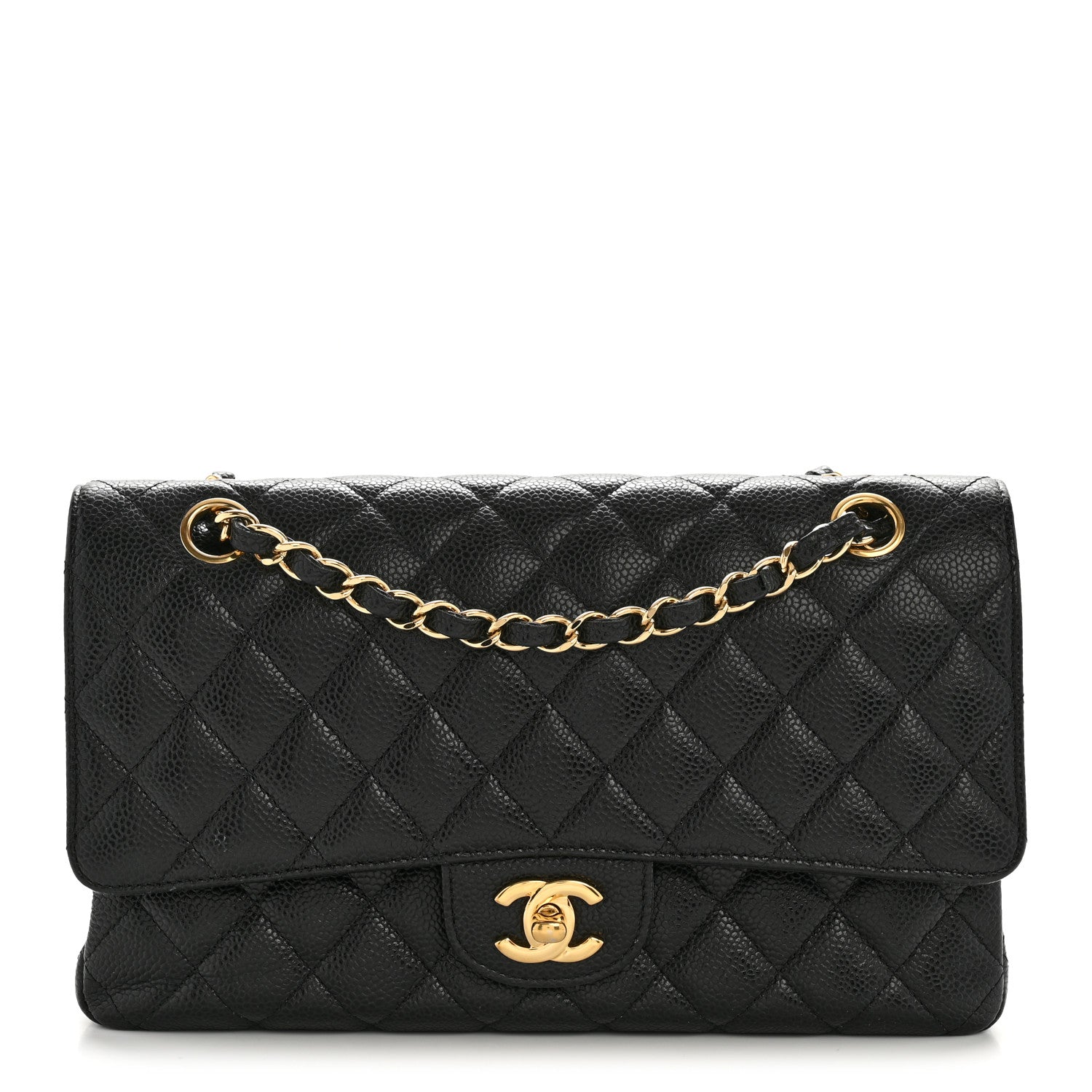 Caviar Quilted Medium Double Flap Black