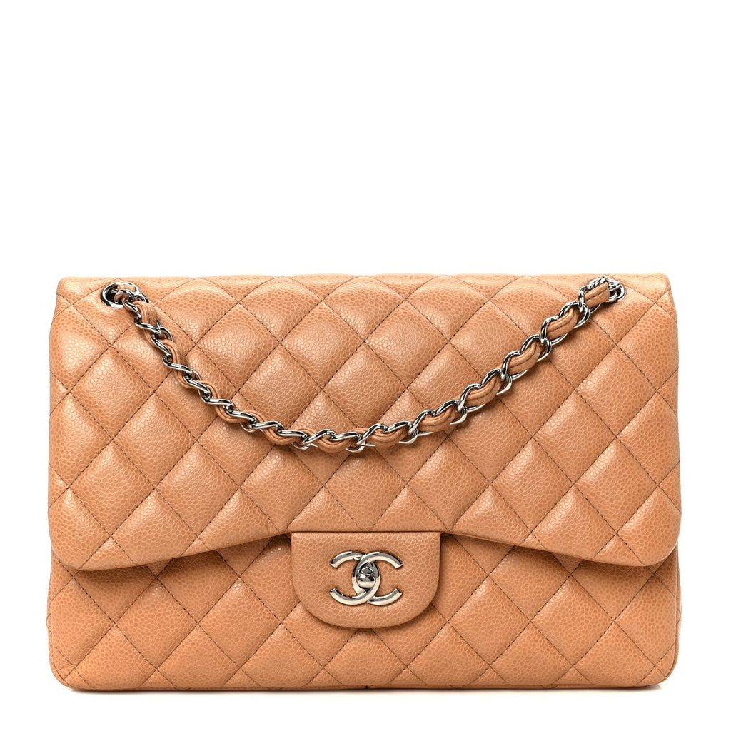 Caviar Quilted Jumbo Double Flap Dark Beige