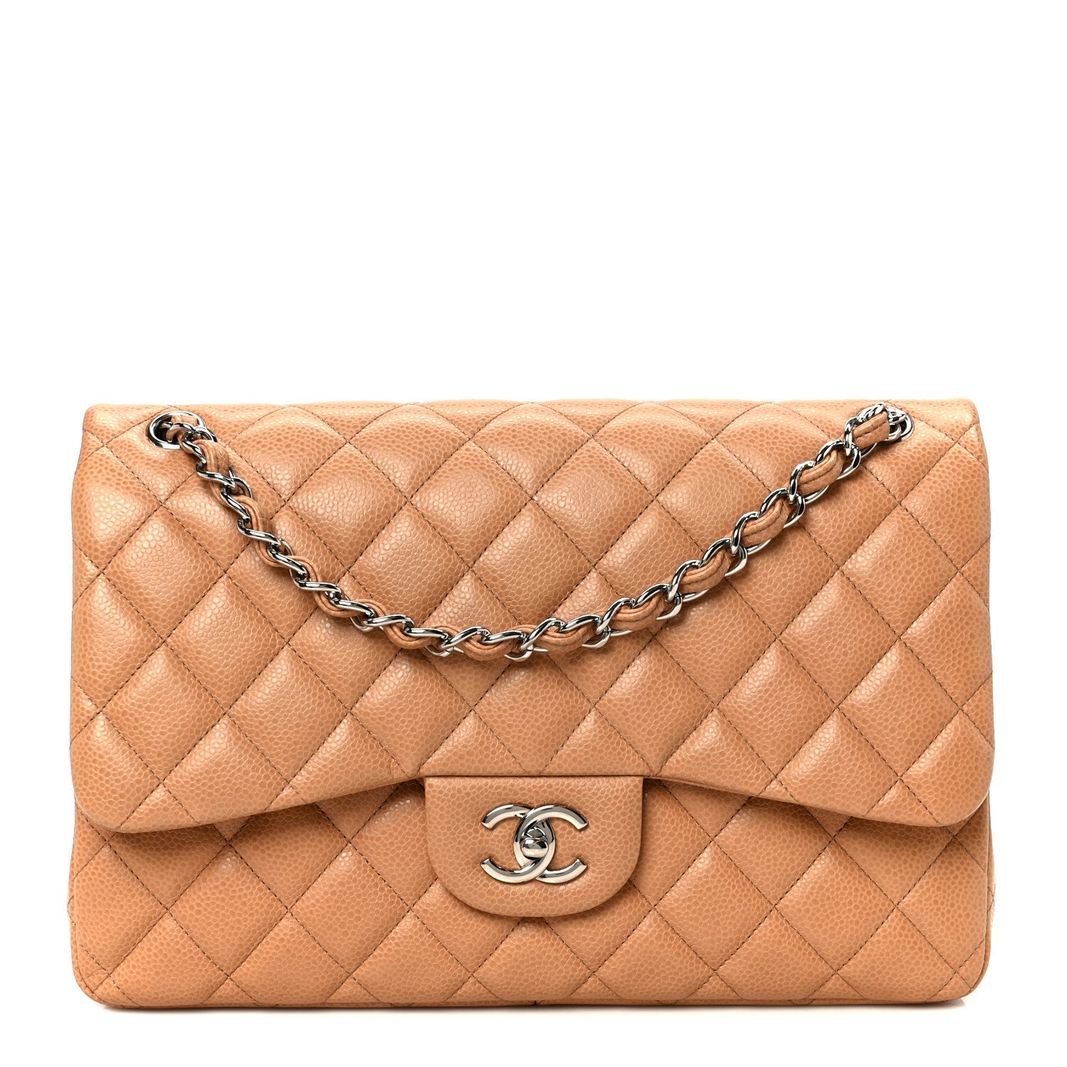 Caviar Quilted Jumbo Double Flap Dark Beige