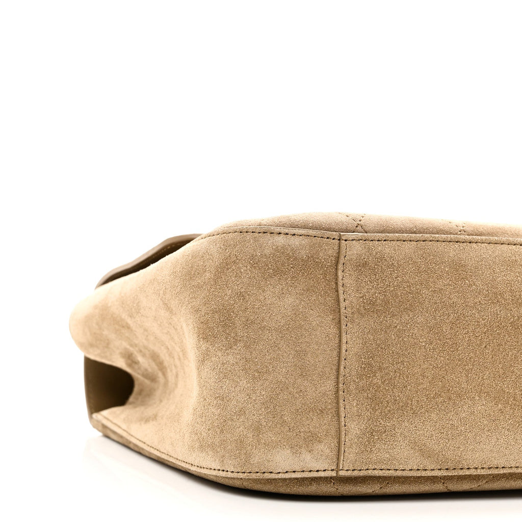 Suede Calfskin Small Souplissimo Maxi Flap Dark Beige