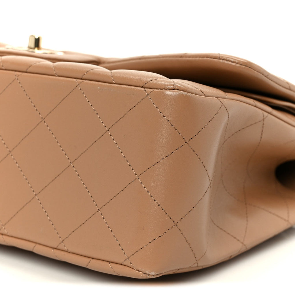 Lambskin Quilted Jumbo Double Flap Dark Beige