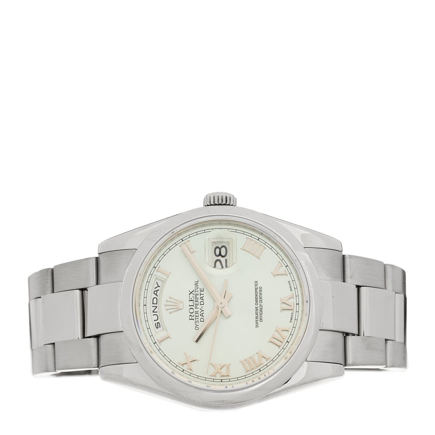 18K White Gold 36mm Oyster Perpetual Day-Date Watch Ice Blue Roman 118209